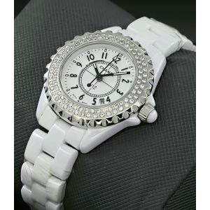 Chanel J12 White Ceramic Diamond Bezel Watch