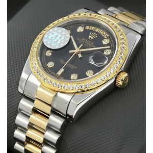 Rolex Day-Date Two Tone Diamond Bezel Diamond Black Dial Swiss watches in Karachi,