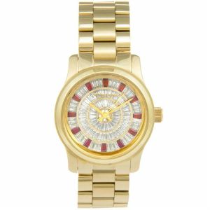 Michael Kors Runway Red Glitz Gold Tone Watch