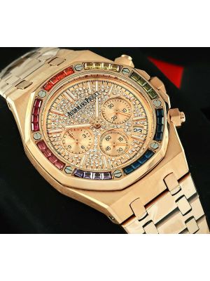 Audemars Piguet Royal Oak Rainbow Bezel Diamond Dial Watch
