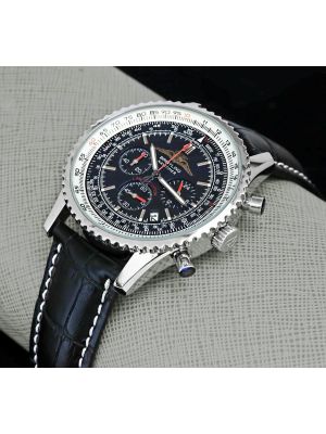 Breitling Chronometer Navitimer Black Dial Black Leather Strap Watch