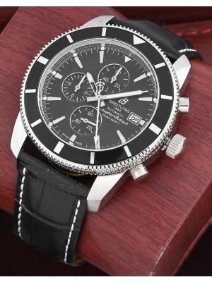 Breitling Superocean Heritage 46 Automatic Black Dial Black Leather Mens Watch