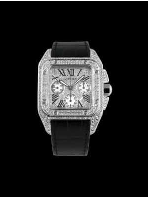 Cartier Santos 100 XL Chronograph Diamond Pavé Set Watch