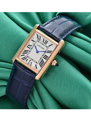 Cartier Tank Solo Rose Gold Blue Leather Straps Watch