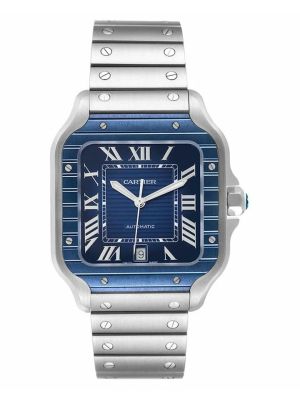 Cartier Santos Large PVD Blue Dial Steel Mens Watch