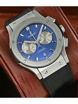 Hublot Classic Fusion Chronograph Titanium Bezel Blue Dial Watch