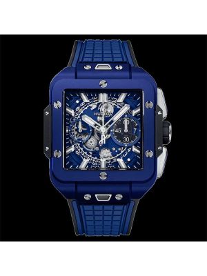 Hublot Square Bang Unico Blue Skeleton Dial Blue Rubber Straps Watch