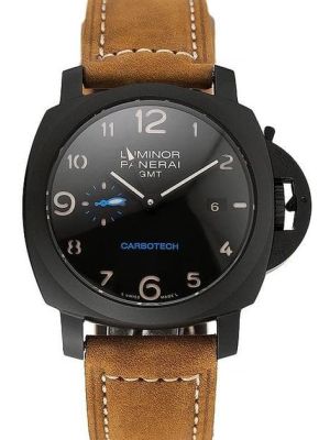 Panerai Luminor GMT Carbotech Black Dial Black Case Brown Leather Strap Men Watches