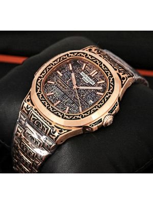 Patek Philippe Nautilus Hand Engraved Rose Gold Watches For Men
