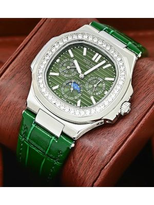 Patek Philippe Nautilus Perpetual Calendar Green Leather Straps Watch