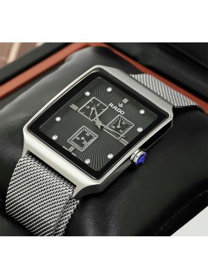Rado Silver Mesh Band Black Dial Men Watches