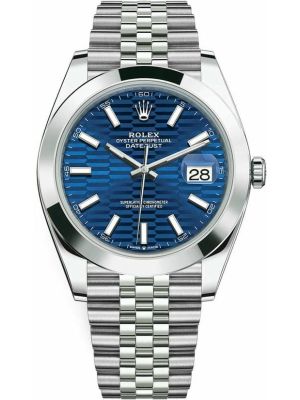Rolex Datejust 41mm Stainless Steel Bright Blue Fluted Jubilee Watch