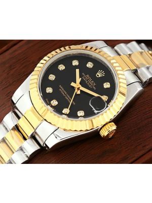 Rolex Datejust Ladies Black Diamond Dial Watch
