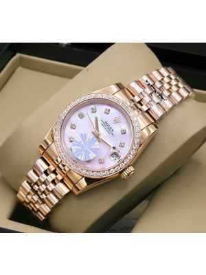 Rolex Datejust Pink Mother Of Pearl Diamond Dial Watch