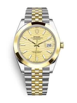 Rolex Datejust 41mm Golden Fluted Motif Dial Smooth Bezel Watch