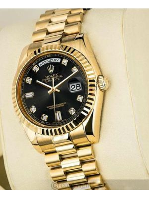 Rolex Day-Date Black Dial Yellow Gold President Automatic Men's Watch 