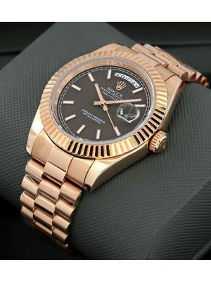 Rolex Day-Date Brown Stripe Dial Rose Gold Men Watch
