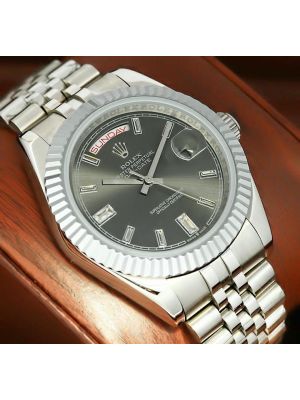 Rolex Day-Date II President Solid Diamond Gray Dial Watch