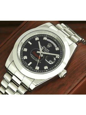 Rolex Day-Date Smooth Bezel Black Dial Watch