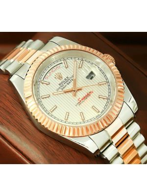 Rolex Day-Date  Two Tone Stripe Index Dial Watch