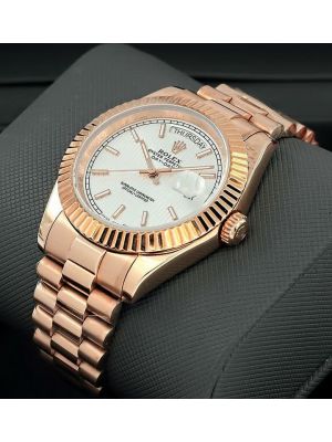 Rolex Day-Date White Stripe Dial Rose Gold Watches 