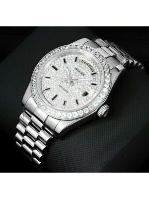 Rolex Day Date Diamond Pave Dial Diamond Bezel Watch