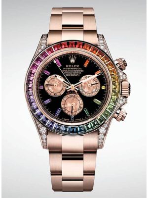 Rolex Daytona Rose Gold Black Gem Dial & Rainbow Sapphire Bezel Watch