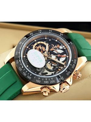 Rolex Daytona Skeleton Dial Green Strap Watch