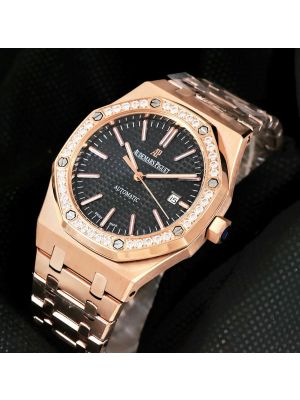 Audemars Piguet Royal Oak Black Dial Diamond Bezel Rose Gold Watches in Lahore