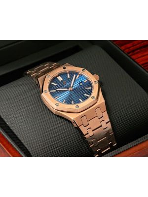 Audemars Piguet Royal Oak Rose Gold Blue DIal Ladies replica watches