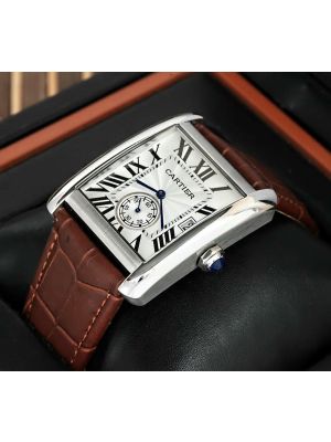 Cartier Tank MC Silver Dial Brown Leather Replica Watches in Lahore