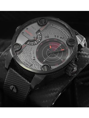 Diesel Little Daddy Radar GMT Grey Dial Black Leather Men's Watch