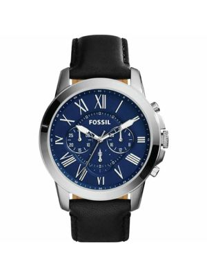 Fossil Grant Blue Dial Black Leather Men's Watch