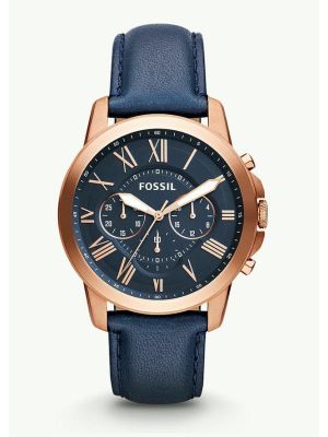 Fossil Grant Chronograph Navy Leather Watch
