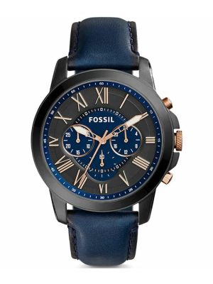 Fossil Grant Chronograph Navy Leather Watch