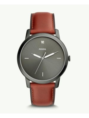 Fossil Minimalist Carbon Series Three-Hand Smokey Amber Leather Watch