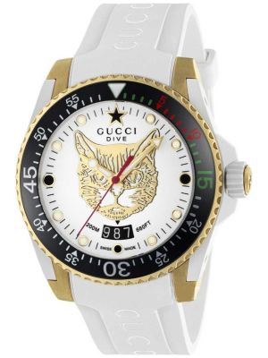 Gucci Dive White Dial 40mm Rubber Strap Men's Watch