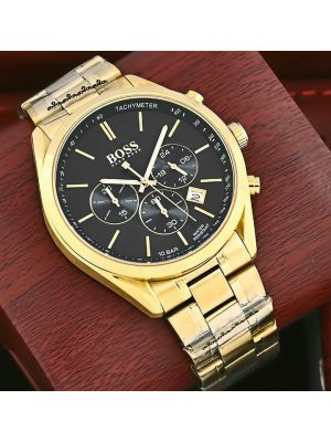 Hugo Boss Champion Black Dial Gold Watch