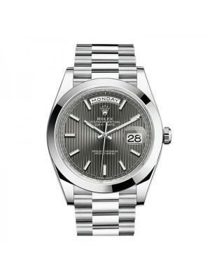 Rolex Day-Date 40 mm Oyster Perpetual Platinum Dark rhodium stripe motif Dial replica watches in karachi,