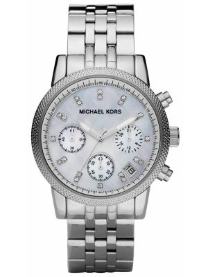 Michael Kors Ladies Ritz Silver Tone Camille Chronograph Designer Watch 