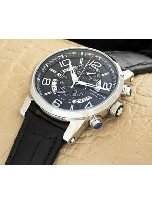 Montblanc FlyBack Chronograph Black Dial Black Leather Strap Watch,
