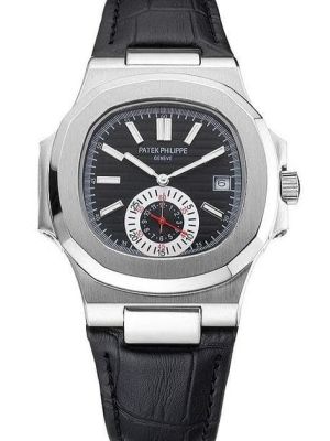 Patek Philippe Nautilus Black Dial Black Leather Strap  Watches in Pakistan 