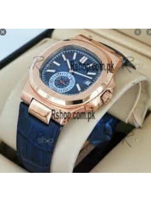 Patek Philippe Nautilus Blue DIal Leather Strap Watch 