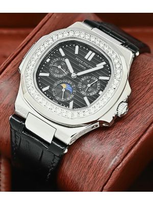 Patek Philippe Nautilus Perpetual Calendar Black Leather Straps Watch