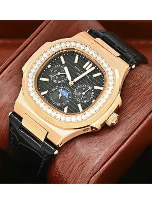 Patek Philippe Nautilus Perpetual Calendar Leather Straps Black Watch