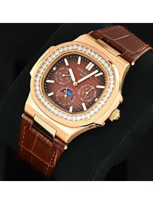 Patek Philippe Nautilus Perpetual Calendar Leather Straps Brown Watch