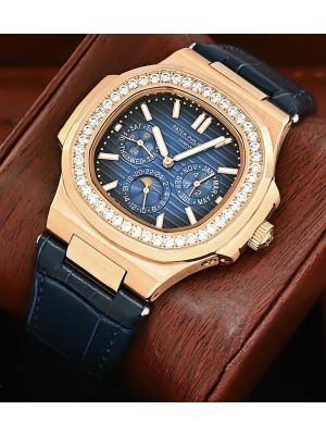 Patek Philippe Nautilus Perpetual Calendar Leather Straps Blue Watch