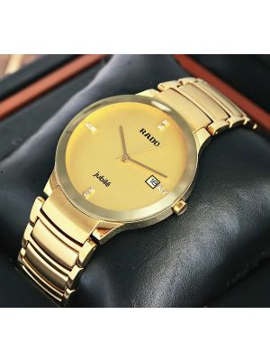 High quality replica Rado Centrix Jubile Gold Dial Yellow Gold Plated Mens watches