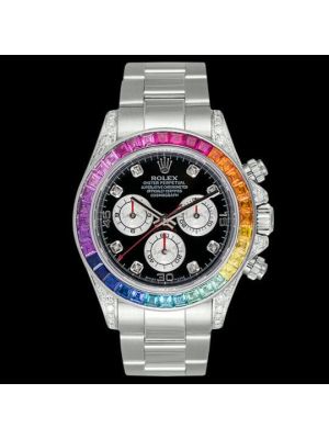 Rolex Cosmograph Daytona White Gold Rainbow Diamond Bezel Men Watch