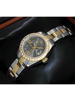 Rolex Datejust Grey Floral Dial  Stainless Steel Ladies Watches